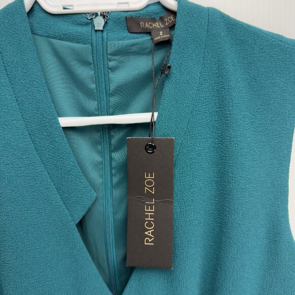 RACHEL ZOE NWT Sleevelessβ Tulip Wrap Sheath Deep Cyan Teal Dress Size 2 - Picture 6 of 8